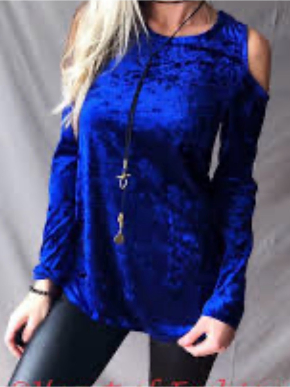 Cold-Shoulder Velvet Top in Cobalt Blue